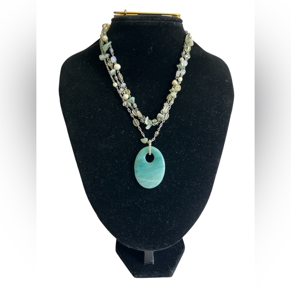 Lia Sophia Faux Pearl Turquoise Chip & Oval Turquoise Pendant Necklace